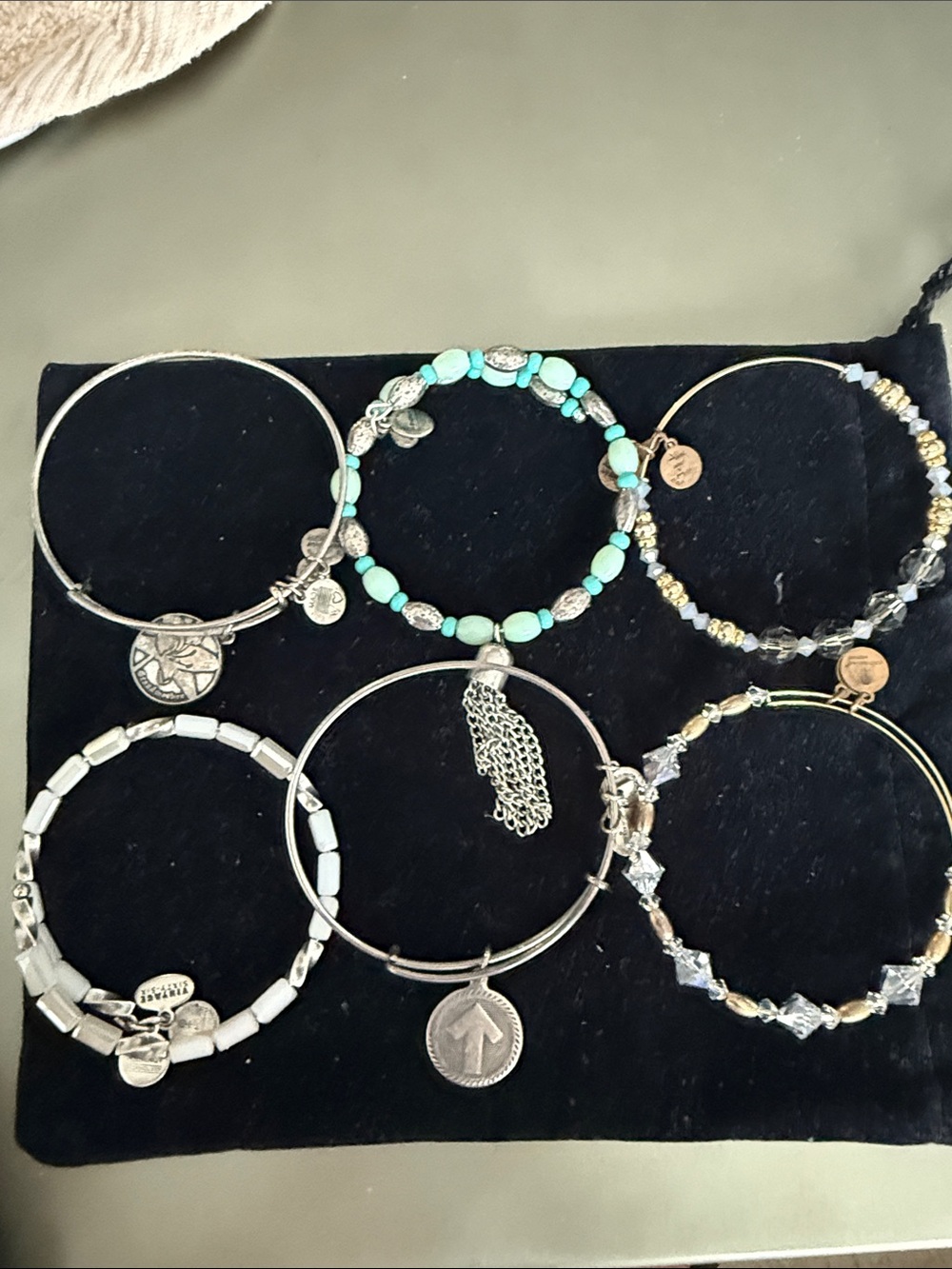Alex and Ani Turquoise and Silver Stackable Bracelet Set with Charms